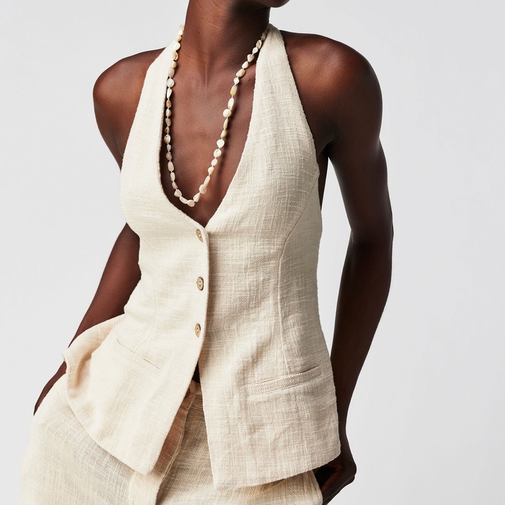 Free People Cream Textured Halter Vest